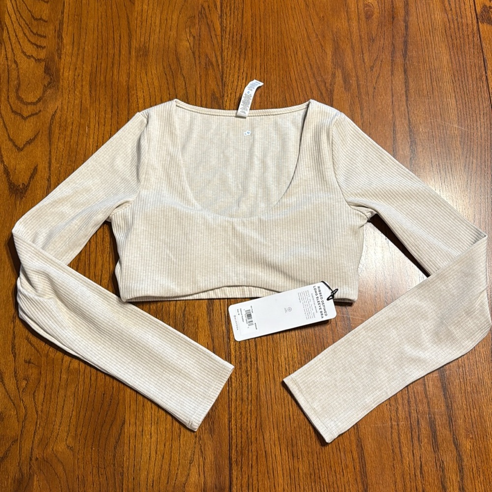 Alo Yoga Ribbed Defined Long Sleeve Bra in Oatmeal - Picture 2 of 5
